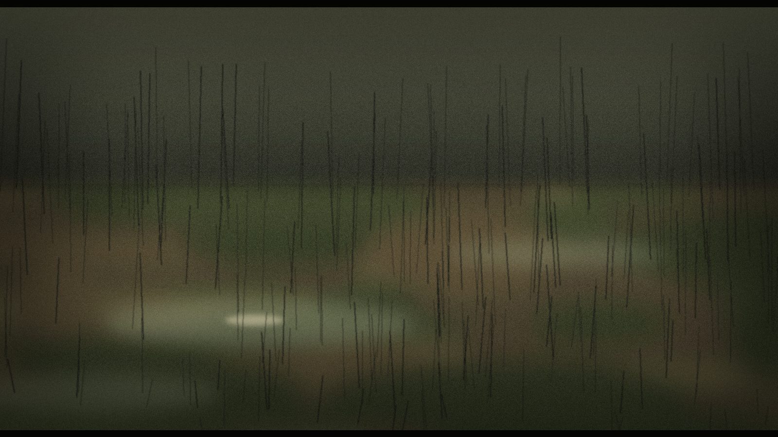 Murky frame of a peat bog at dusk: dark reeds against a bruised sky, pools of standing water, something pale half-submerged